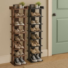 Neo 7 Tier Wooden Shoe Rack Slim - WALNUT AND BLACK