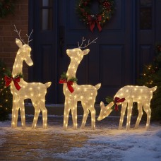 Neo 120 Indoor Outdoor LED Light Up Reindeer and Sleigh Christmas Decoration Festive Display with Dual Light Effects Timer Red Scarves Weatherproof Frame 5m Lead Wire