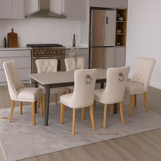 Studded Chair Dining Chairs Linen Fabric Knocker Back Oak Wooden Legs - Available in Natural, Blue, Grey and Dark Grey. In sets of 2, 4 and 6.