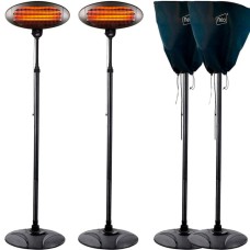 2X Neo Outdoor Electric Patio Heater 2KW Black & Rain Cover