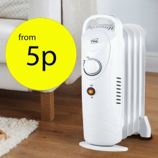 5p/hour Low Energy Electric Oil Filled Radiator Portable Heater in White