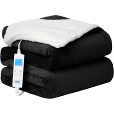 Neo Black Electric Heated Throw Soft Thickened Flannel to Sherpa Reversible Blanket