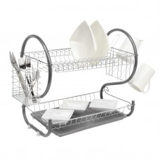 2 Tier Dish Drainer Rack Grey