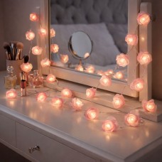 Neo Pink Rose 20 LED String Lights Battery Operated Fairy Romantic Flower Bedroom, Wedding, Valentine’s Day, Party, Indoor Outdoor Décor