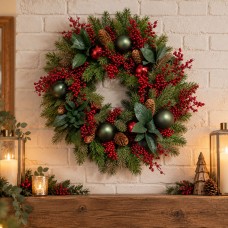 Neo 50cm Christmas Festive Wreath Door Red Berries Baubles Pine Cones Neo 50cm Christmas Festive Wreath Door Red Berries Baubles Pine Cones
