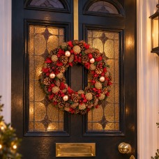 Neo 50cm Christmas Red Gold Pine Cone Festive Door Wreath Berries Baubles Neo 50cm Christmas Red Gold Pine Cone Festive Door Wreath Berries Baubles