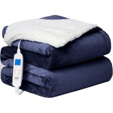 Navy Neo Electric Heated Throw Soft Thickened Flannel to Sherpa Reversible Blanket