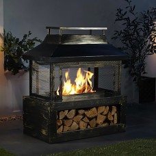 Neo Black Outdoor Log Burner Fire Pit With Mesh Surround and Storage