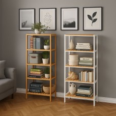 Neo 5 Tier Bamboo Storage Shelf Shelves Rack Adjustable Multi-Purpose Rack Shoes Plants Bathroom Kitchen Hallway Room Organiser Unit