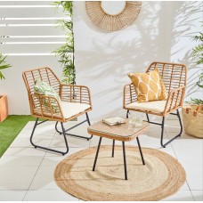 3-Seater Natural Rattan Colour Garden Sofa Set 