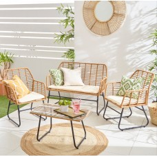 4-Seater Natural Rattan Colour Garden Sofa Set