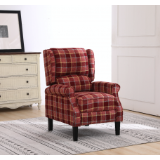Red Fabric Check Wing Back Recliner Armchair