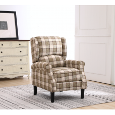 Beige Fabric Check Wing Back Recliner Armchair