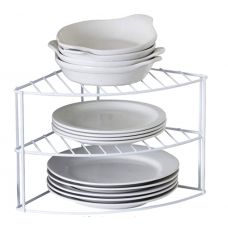 Neo® White Steel 3 Tier Corner Kitchen Cupboard Plate Dish Stand Holder Storage Rack