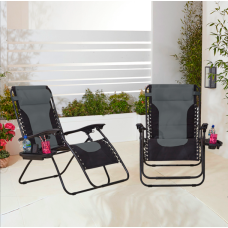  2 x XL Oversized Black Zero Gravity Chairs with Drink Phone Trays