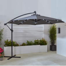 Neo 3M LED Solar Outdoor Waterproof Freestanding Parasol & Cover – Cream or Grey