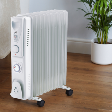 Neo 11 Fin Electric Oil Filled Radiator Portable Heater with 24 Hour Timer and 3 Heat Settings Thermostat White