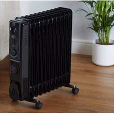 Neo 11 Fin Electric Oil Filled Radiator Portable Heater with 24 Hour Timer and 3 Heat Settings Thermostat Black
