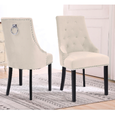 2 x Studded Chair Dining Chairs Linen Fabric Knocker Back Oak Wooden Legs Natural