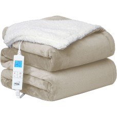 Neo Natural Electric Heated Throw Soft Thickened Flannel to Sherpa Reversible Blanket