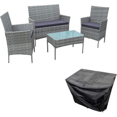 4PC Oakfield Rattan Set Grey with Cover